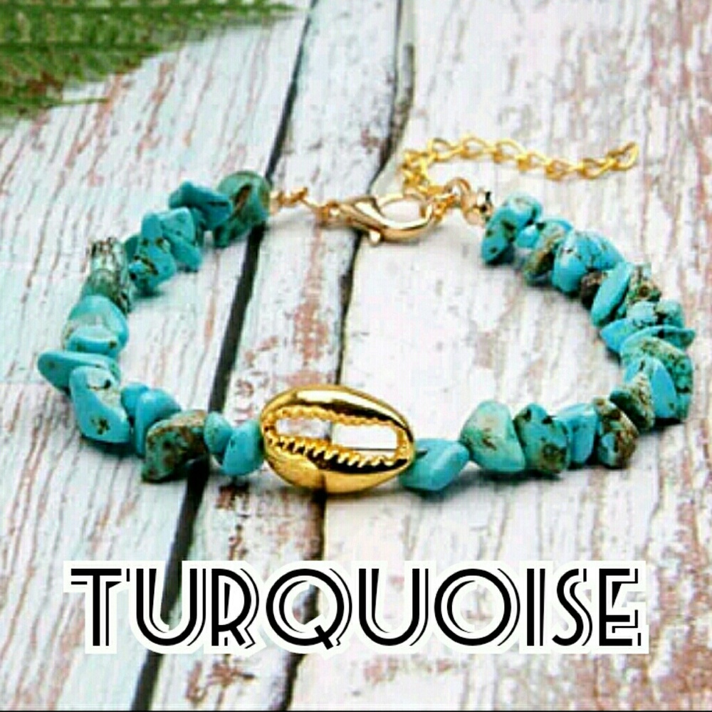 Natural Stone Cowrie Bracelet - Turquoise